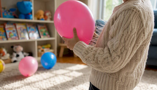 Child rubbing balloon on hair to create static electricity