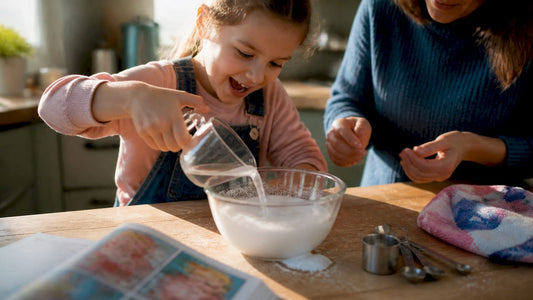 Parent and child doing a kitchen science experiment