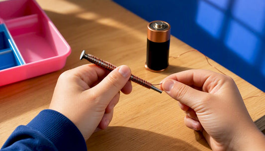 Child building a simple electromagnet experiment