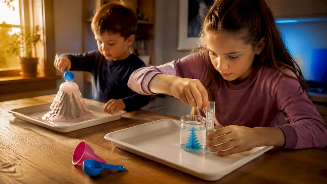 Children running different kitchen science experiments