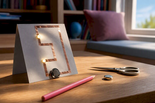 Illuminated paper circuit card with two LEDs