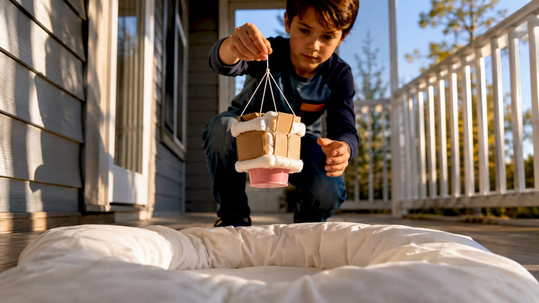 Child completing an egg drop experiment