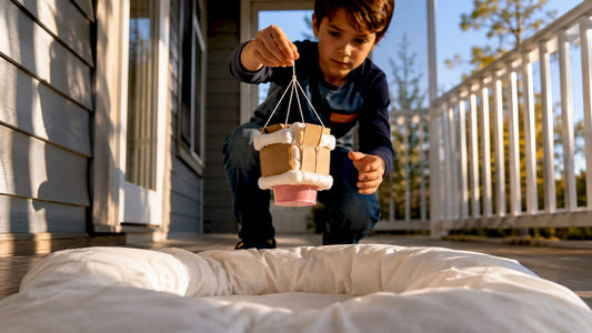 Child completing an egg drop experiment