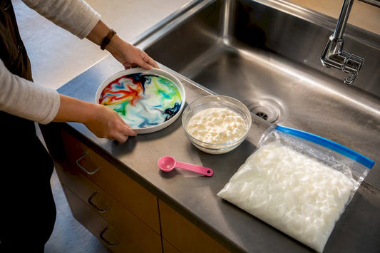 Three low-mess milk experiments prepared for class