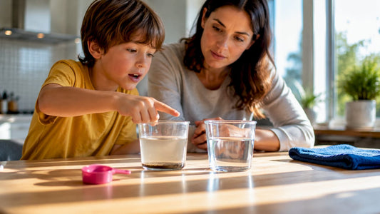 Child and parent checking science evidence