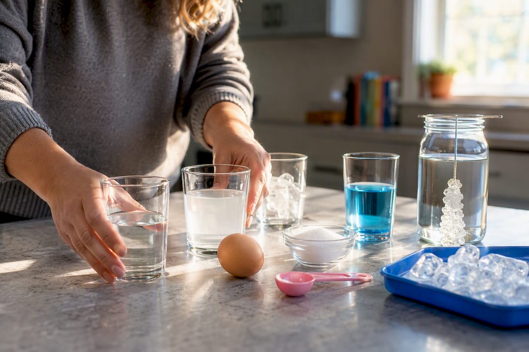Salt experiment materials arranged for classroom demonstrations