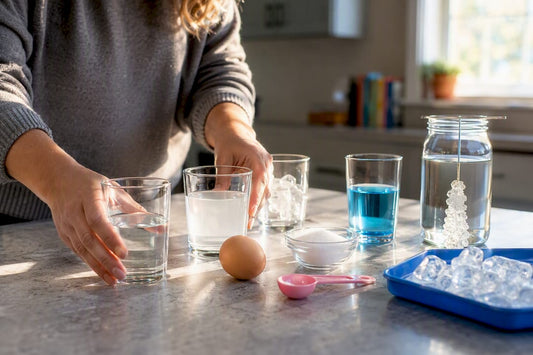 Salt experiment materials arranged for classroom demonstrations