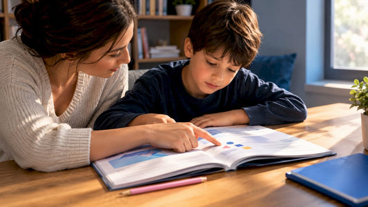 Parent guiding child through reading