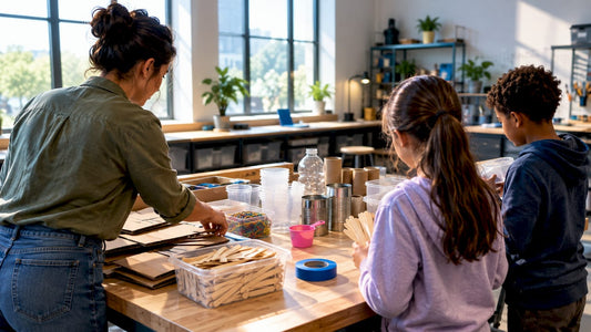 Students organizing low-cost STEM materials