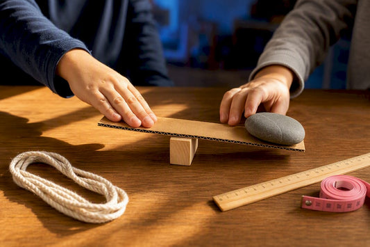 Children building a cardboard lever