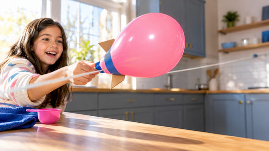 Child launching a balloon rocket experiment