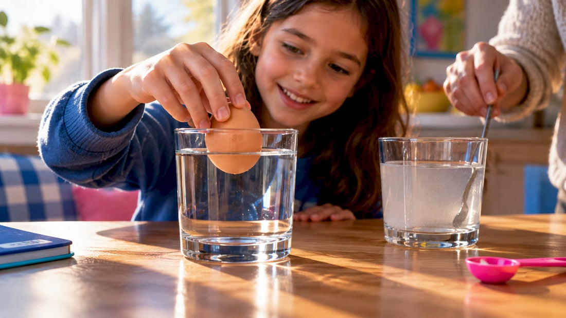 Child testing an egg in salt water