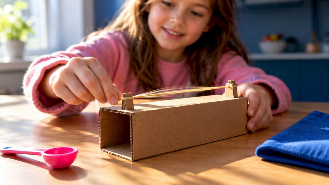 Child plucking vibrating rubber band