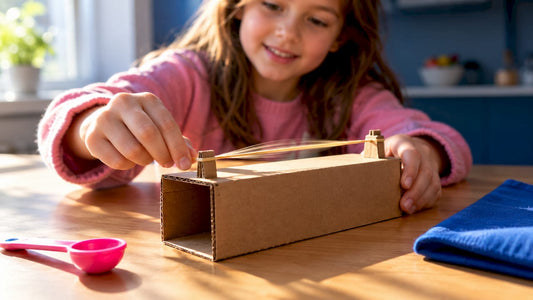 Child plucking vibrating rubber band