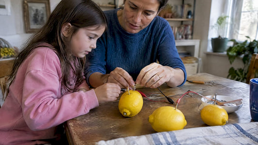Parent and child building a lemon battery